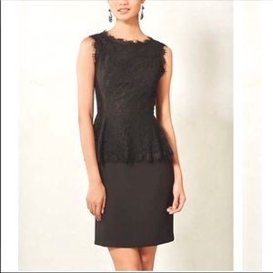 Maeve x Anthro black lace peplum pencil dress 8P
